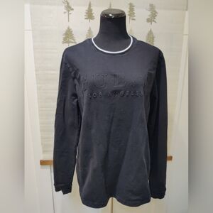 GUESS Los Angeles Black Embossed Logo Long Sleeve Top Men’s XL Crewneck